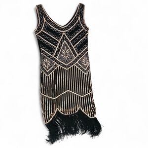 Elegant Black and Gold Midi Dress